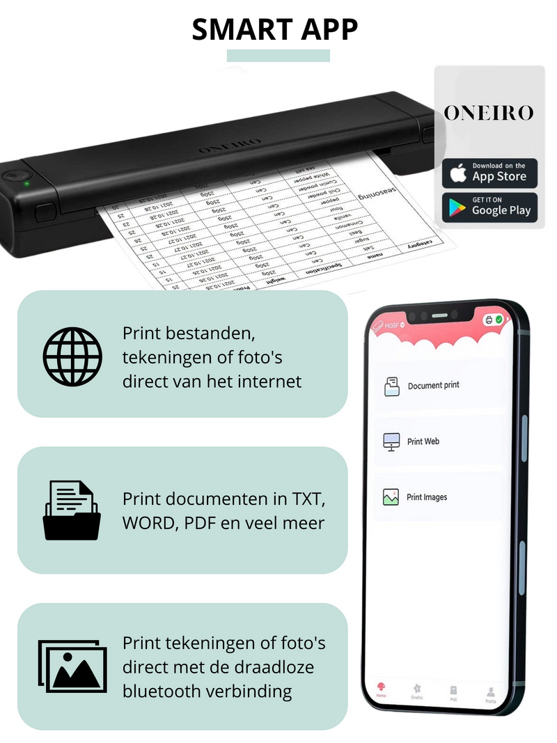 ONEIRO PRO O30F Draagbare Bluetooth Printer